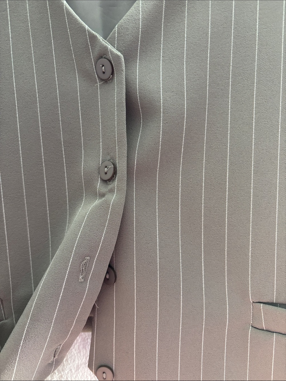 Sweet Rain Taupe Pinstripe Tailored Vest - Picture 3 of 6